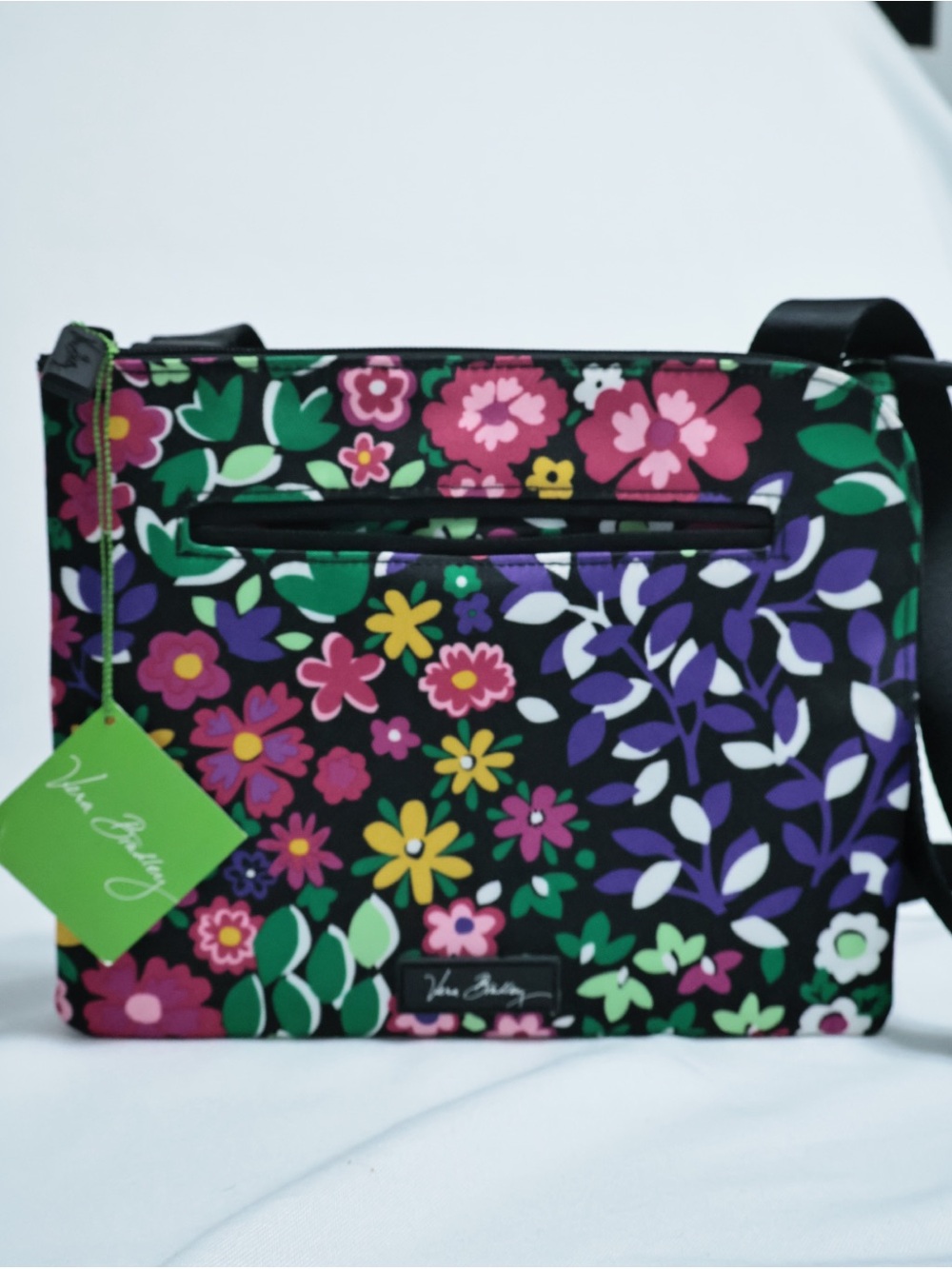 Vera Bradley Black Floral Multi Crossbody with Pink, Purple & Green Accents